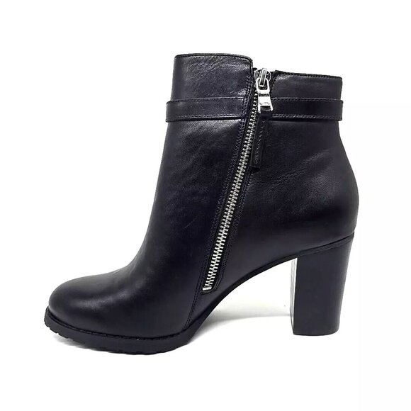 Ralph Lauren Carole Black Leather Side Zip Block Heel Ankle Booties Size 7.5B - Picture 7 of 12